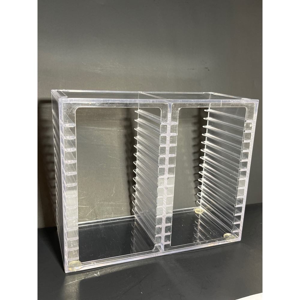 Vintage 1993 USA Acrylic Clear Lucite CD Storage Rack Double Column 30 Capacity